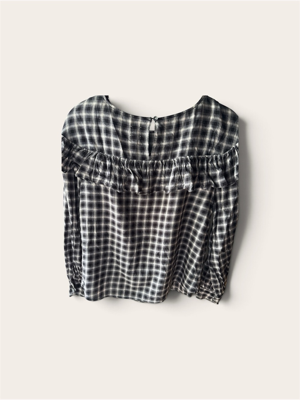 Rebecca Taylor Black and White Plaid Ruffle Yoke Blouse
